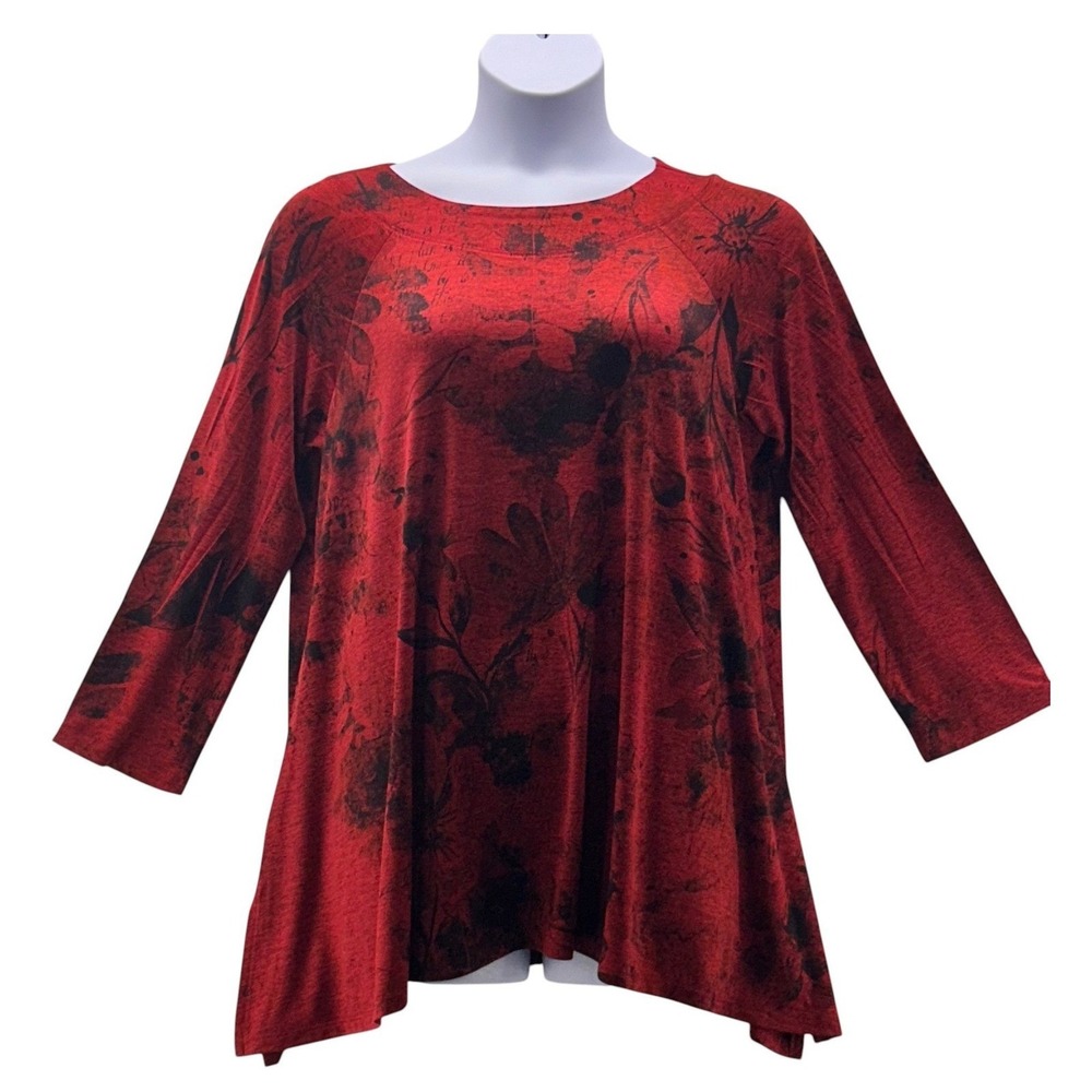 Jess And‎ Jane Floral Tunic Top Red XL